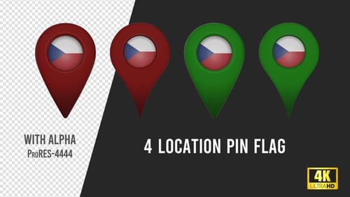 Animated 3D Czech Republic Flag Location Pins Pack