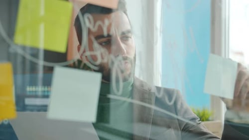 Man Brainstorming Business Ideas in Modern Office