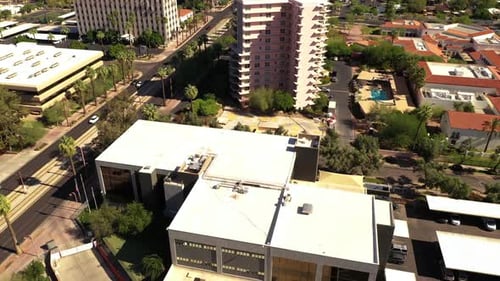 Aerial View Of Apartment Buildings Along North Central Avenue In Phoenix, Arizona At Daytime. drone