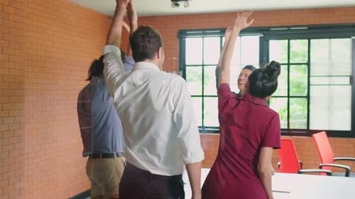 Asian young happy business people group having a discussion meeting brainstorming and work in office