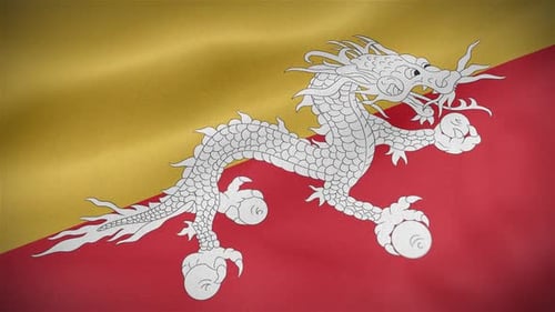 Bhutan National Flag Waving Animation Realistic Fabric Texture