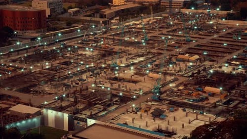 Time lapse of construction site with heavy construction machinery in metropolis