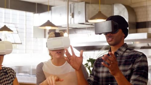 Executives using virtual reality headset 4k