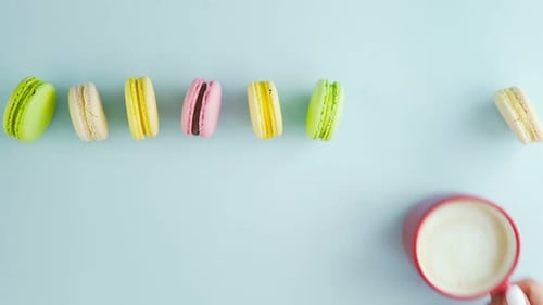 Sweet Color Macaroons or Macaron on Pastel Blue Background