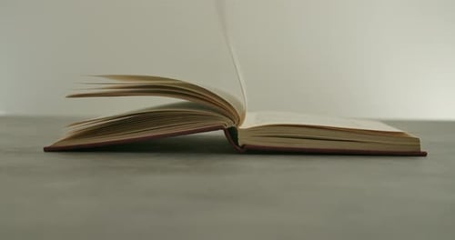 Open Book with Turning Pages on Table