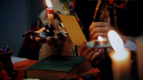 Fortune Teller with Candle and Blank Card