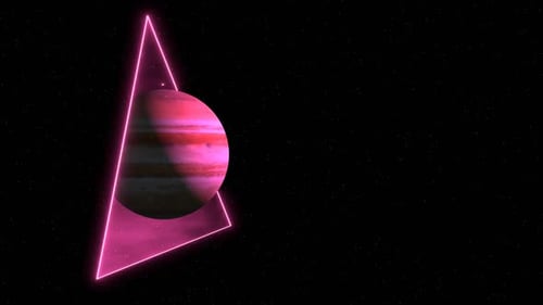 HD 3D animation. Motion of planet Jupiter through portal against the background of the starry sky