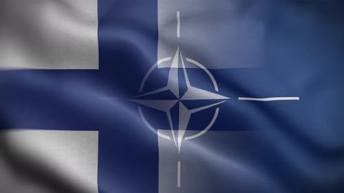 Waving Finland and NATO Flags with Grunge Texture