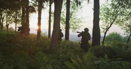 Group of Soldiers Protecting Front Line and Conducting Complex Military Action