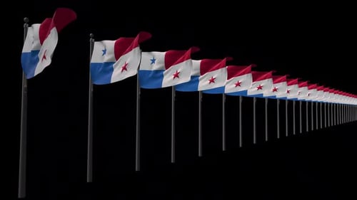 Waving Panama Flags Seamless Loop on Black Background