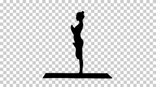 Silhouette woman practicing yoga, Alpha Channel