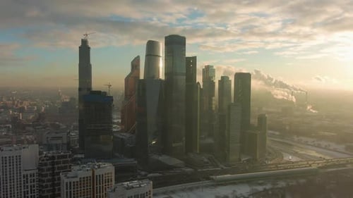 Skyscrapers of Moscow City Business Center and Urban Skyline in Sunny Winter Morning