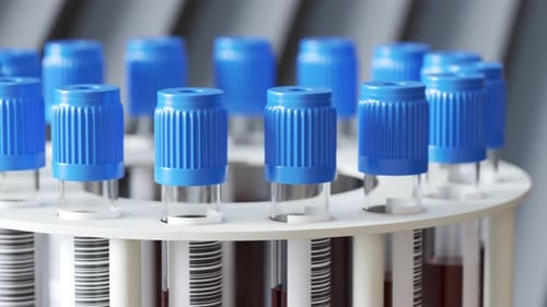 Rotating Test Tube Rack with Blood Samples in a Laboratory