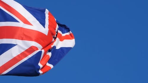 British Flag Waving Against Blue Sky