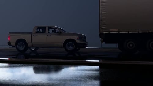 La camioneta va detrás de la camioneta en el camino largo