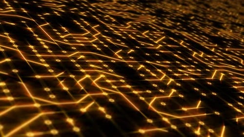 Glowing Circuit Board Grid Digital Network Animation