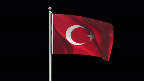 Realistic Waving Flag of Turkey with Metal Pole