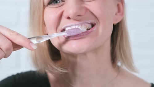 Smile Close Up Young Woman with Toothbrush