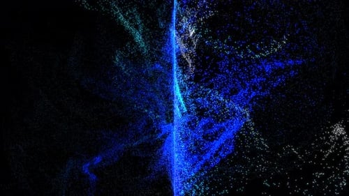 partículas azules abstractas sobre fondo negro.
