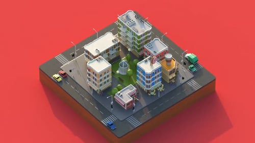 Moderner Stadtblock. Ausschnitt aus moderner Stadtansicht, Cartoon, isometrischer Stil
.