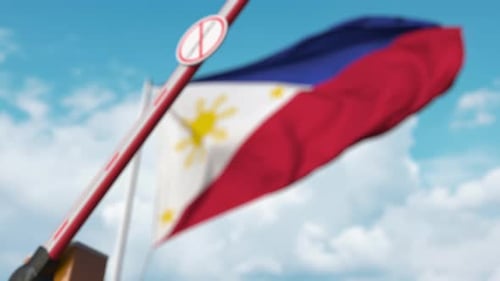 Philippines Flag Barrier with Animated Coronavirus Forbidden Sign