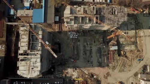 Top Down View of Construction Site During Work Hours