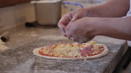 Real Pepperoni Pizza, Cooking Method, Italian Cook Makes Real Italian Pizza From the Dough with His