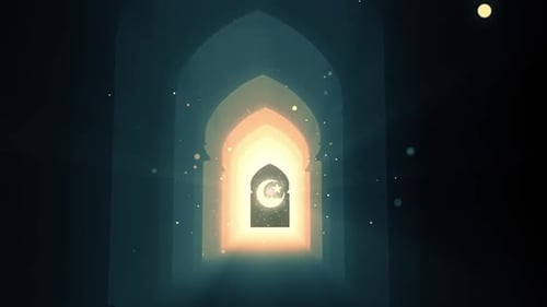 Glowing Islamic Archway Tunnel with Crescent Moon and Star