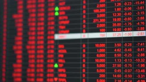 Stock market price board in economic crisis.