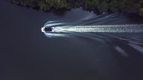 4k 24fps Boat In The River Maked With Drone Cental Shoot