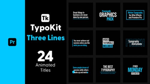 Typography Kit Three Lines Titles for Premiere Pro - Minimal Line Text Motion Titles Pack
