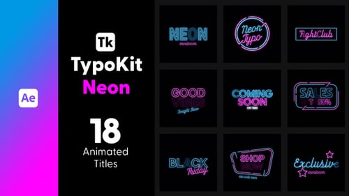 Typography Kit Neon Titles for After Effects - Neon Glow Text Animation Motion Titles Pack
