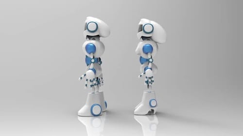 Futuristic 3D Animated Robots Spinning Loop