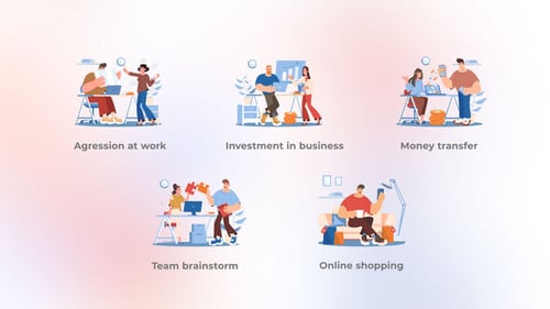 Animated Flat Design Concepts for Business and Finance