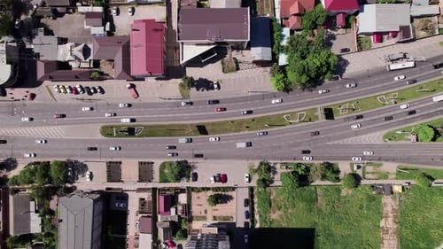 Aerial Top Down View of Road Bridge with Traffic Road Infrastructure
