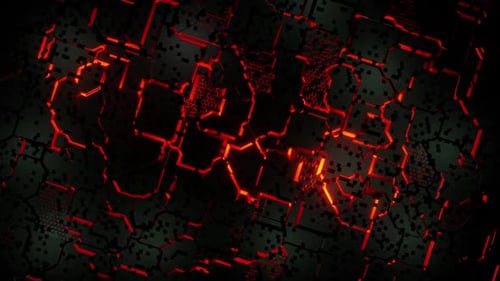 Futuristic Red Glowing Tech Grid Abstract Background