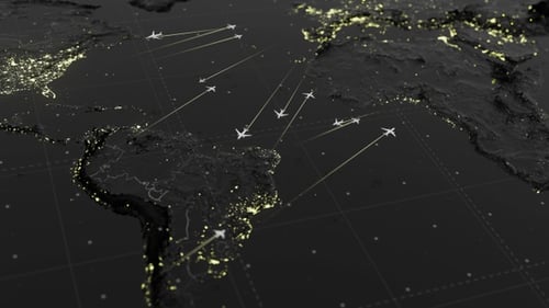 Animated Global Travel Network on Futuristic Map