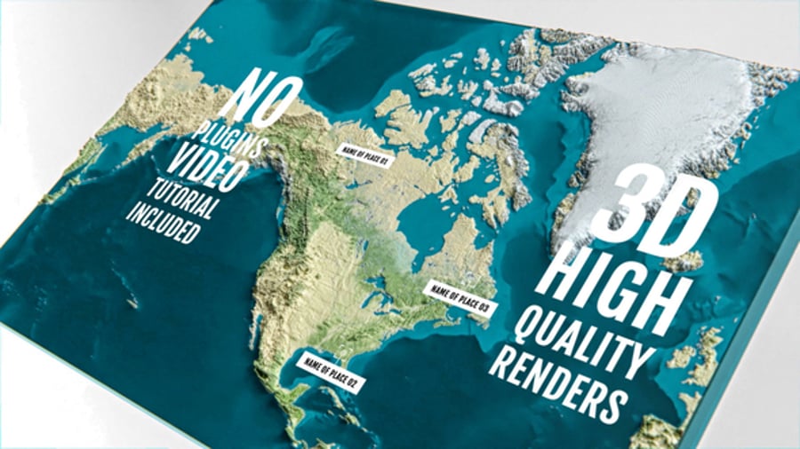 Animated 3D Physical Map Template with Location Markers, Elements ft ...