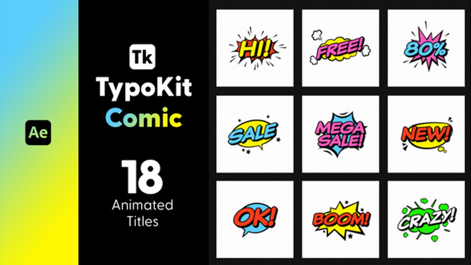 Typo Kit Comic Titles for After Affects, Titles ft. 3d & animation - Envato