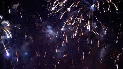 Fogos de artifício coloridos explodindo no céu noturno