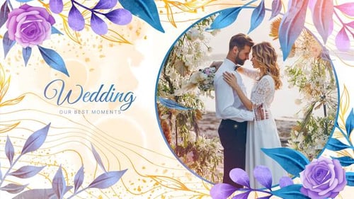 Elegant Watercolor Floral Wedding Photo Album Slideshow