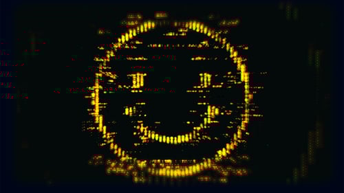 Animated Glitch Smiley Face Emoji Digital Background Loop