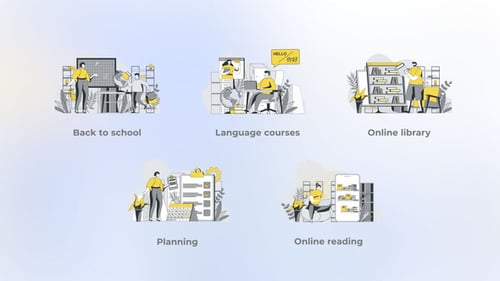 Back to School - Yellow Gray Flat Illustration