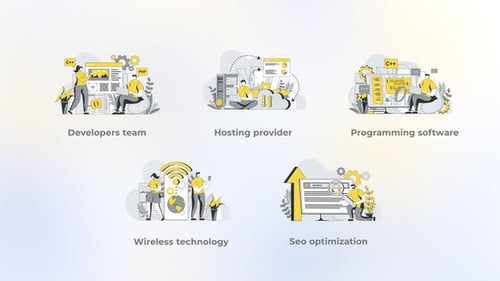 Developers Team - Yellow Gray Flat Illustration