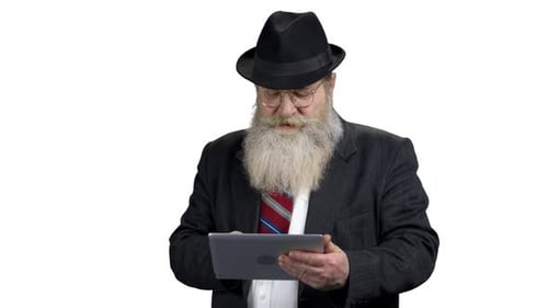 Senior Man Using Tablet Computer Isolated