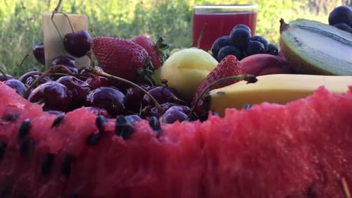 Close Up of Colorful Fresh Fruit Arrangement Outdoors