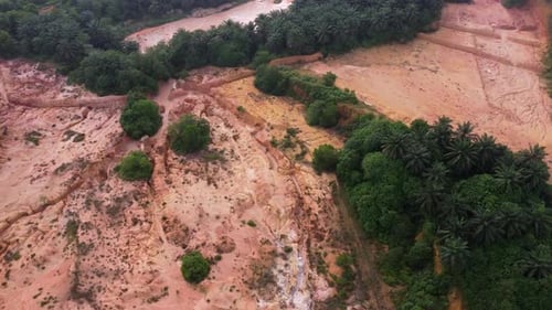 Aerial rotation view red clay soil