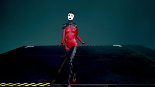 Futuristic Female Android Robot Walk and Pose