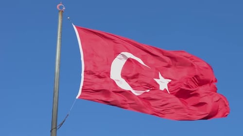 Turkish Flag Waving on a Clear Day