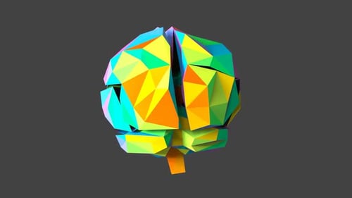Colorful Low Poly Geometric Brain Rotation